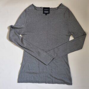 Akris Bergdorf Goodman Black White Striped Long Sleeve Top Blouse US 8 EU 40